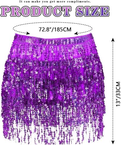 Tassel Sequin Skirt Sparkle Hip Scarf Belly Dance Skirts Boho Rave Costume Party Accessories for Women and Girls in Kuwait