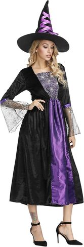 Womens Wicked Witch Costume Long Sorceress Classic Dress with Hat Fancy Party Dress Up Cosplay Costumes in Saudi Arabia