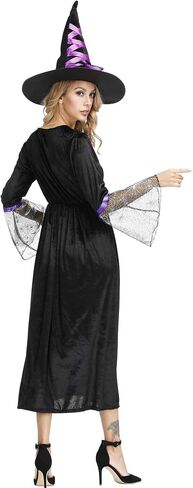 Womens Wicked Witch Costume Long Sorceress Classic Dress with Hat Fancy Party Dress Up Cosplay Costumes in Saudi Arabia