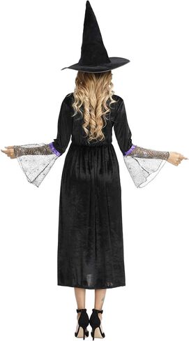 Womens Wicked Witch Costume Long Sorceress Classic Dress with Hat Fancy Party Dress Up Cosplay Costumes in Saudi Arabia