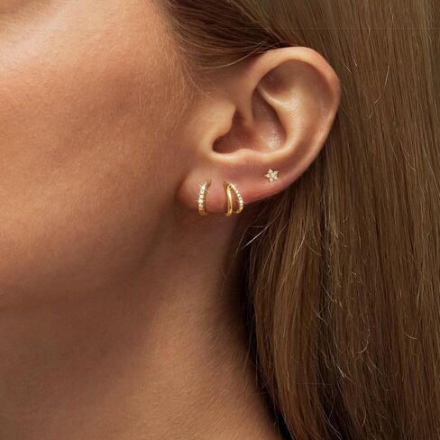 Gold Hoop Earrings for Women, 14K Gold Plated Hypoallergenic Cubic Zirconia Earrings Trendy Small Dainty Gold Hoops Earrings Set Jewelry Multiple Piercing Gifts for Women in Saudi Arabia