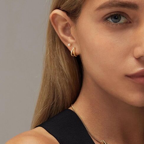 Gold Hoop Earrings for Women, 14K Gold Plated Hypoallergenic Cubic Zirconia Earrings Trendy Small Dainty Gold Hoops Earrings Set Jewelry Multiple Piercing Gifts for Women in Saudi Arabia