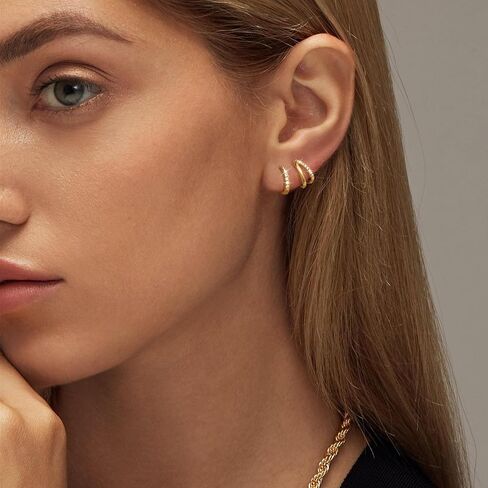 Gold Hoop Earrings for Women, 14K Gold Plated Hypoallergenic Cubic Zirconia Earrings Trendy Small Dainty Gold Hoops Earrings Set Jewelry Multiple Piercing Gifts for Women in Saudi Arabia