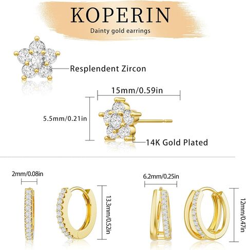 Gold Hoop Earrings for Women, 14K Gold Plated Hypoallergenic Cubic Zirconia Earrings Trendy Small Dainty Gold Hoops Earrings Set Jewelry Multiple Piercing Gifts for Women in Saudi Arabia