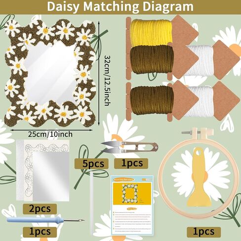 Tkifoda Punch Needle Mirror Kit,Needle Kit for Adults Beginners with Adhesive Felt Yarns Embroidery Hoop Instruction DIY Needle Punch Craft for Christmas Birthday Gifts in Saudi Arabia
