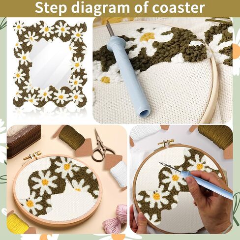 Tkifoda Punch Needle Mirror Kit,Needle Kit for Adults Beginners with Adhesive Felt Yarns Embroidery Hoop Instruction DIY Needle Punch Craft for Christmas Birthday Gifts in Saudi Arabia