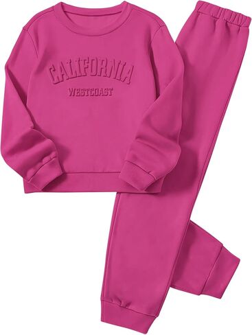 Girls Clothes Letter Graphic Crewneck Pullover Sweatshirt and Cuff Pants Sweatsuits Solid Color Clothes for Teen Girls in Saudi Arabia