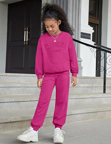 Girls Clothes Letter Graphic Crewneck Pullover Sweatshirt and Cuff Pants Sweatsuits Solid Color Clothes for Teen Girls in Saudi Arabia