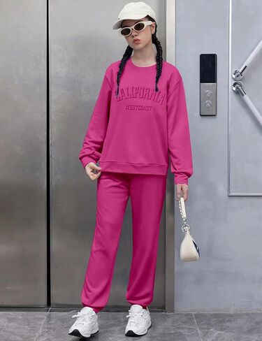 Girls Clothes Letter Graphic Crewneck Pullover Sweatshirt and Cuff Pants Sweatsuits Solid Color Clothes for Teen Girls in Saudi Arabia