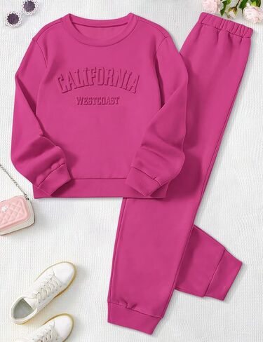 Girls Clothes Letter Graphic Crewneck Pullover Sweatshirt and Cuff Pants Sweatsuits Solid Color Clothes for Teen Girls in Saudi Arabia