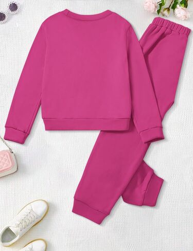 Girls Clothes Letter Graphic Crewneck Pullover Sweatshirt and Cuff Pants Sweatsuits Solid Color Clothes for Teen Girls in Saudi Arabia