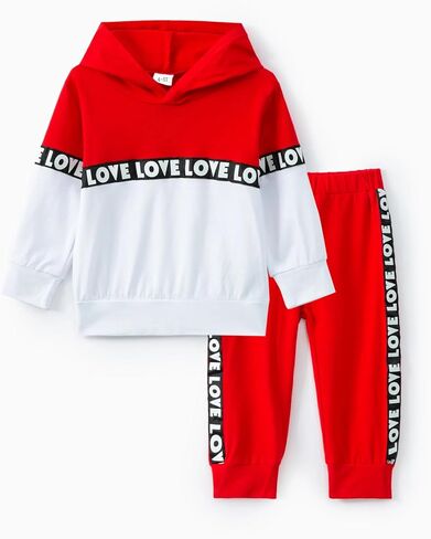 Toddler Girls 2-Piece Monogrammed Patchwork Colorblock Set Hooded Long Sleeve Top and Pants Set in Kuwait