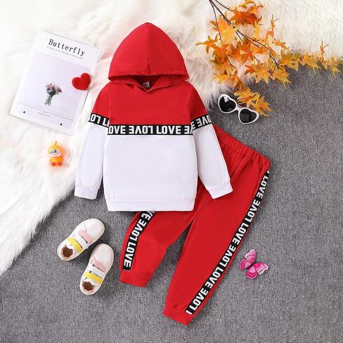Toddler Girls 2-Piece Monogrammed Patchwork Colorblock Set Hooded Long Sleeve Top and Pants Set in Kuwait