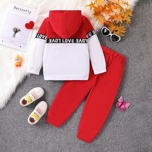 Toddler Girls 2-Piece Monogrammed Patchwork Colorblock Set Hooded Long Sleeve Top and Pants Set in Kuwait