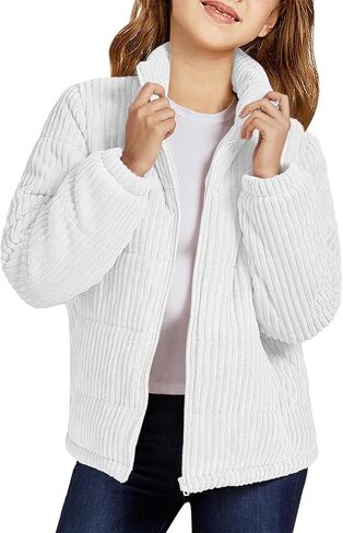 Floral Find Girls Long Sleeve Winter Jacket Coats Zip Up Stand Collar Corduroy Quilted Outerwear Jackets with Pocket in Kuwait