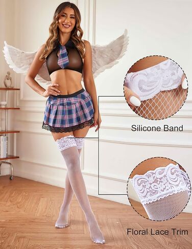 Avidlove Women's Sheer Thigh High Stockings Lace Trim Fishnet Tights Sexy Exotic Hosiery in Saudi Arabia