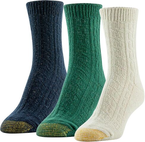 جوارب GOLDTOE للسيدات لامعة بطول متوسط ​​الطول، 3 أزواج، كريمي متنوع، مقاس الحذاء: 6-9 in Kuwait