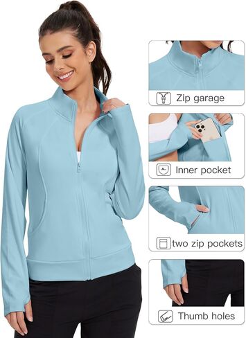 Women's Jacket Lightweight Zip Up Long Sleeve Workout Set With Thumb Holes in Saudi Arabia