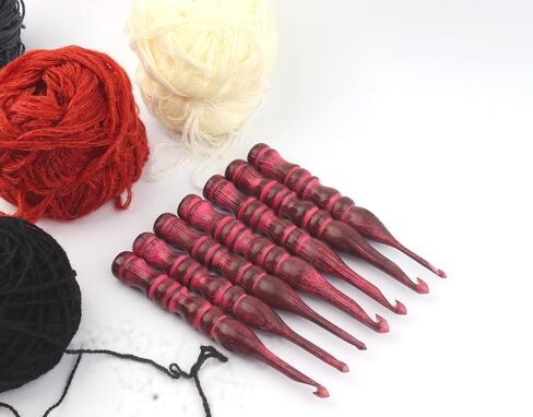 Handmade Ergonomic Wooden Crochet Hooks, (Set of 7) Crochet Hook for Arthritic Hands, Smooth and Comfortable Grip Handle, Knitting Yarn Gift for Her (Green), MEDIUM, WCH 02 in Saudi Arabia