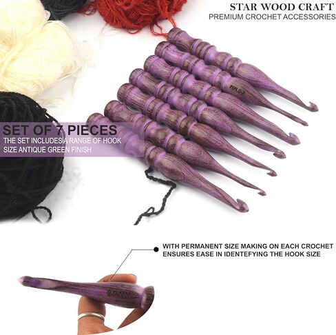 Handmade Ergonomic Wooden Crochet Hooks, (Set of 7) Crochet Hook for Arthritic Hands, Smooth and Comfortable Grip Handle, Knitting Yarn Gift for Her (Green), MEDIUM, WCH 02 in Saudi Arabia