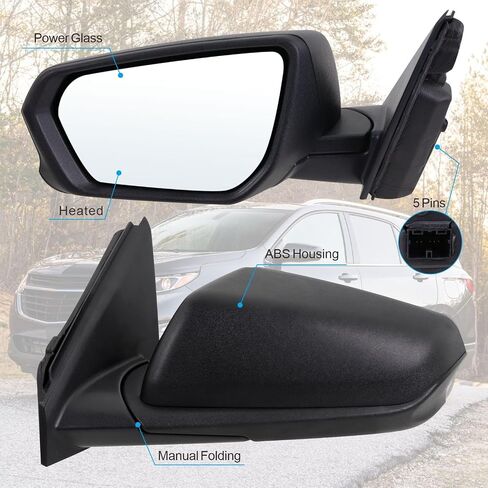 Right Passenger Side Mirror Compatible With 2018 2019 2020 2021 2022 2023 2024 Chevy Equinox With Manual Folding Power Glass Heated Matte Black Replace#84225383(5Pins) in Saudi Arabia