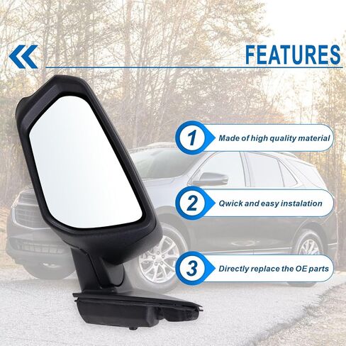 Right Passenger Side Mirror Compatible With 2018 2019 2020 2021 2022 2023 2024 Chevy Equinox With Manual Folding Power Glass Heated Matte Black Replace#84225383(5Pins) in Saudi Arabia