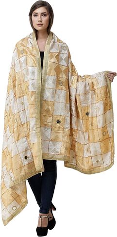 Exotic India Phulkari Dupatta from Punjab with Embroidery All-Over and Mirrors - Art Silk in Saudi Arabia