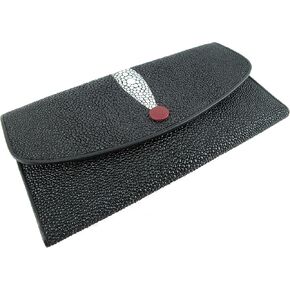 Genuine Stingray Skin Leather Women's Clutch Wallet Purse Black