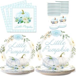 Pumpkin Party Supplies Tableware Set - Fall Theme Party Decorations Including Plates, Napkins and Cups for Pumpkin Birthday and Baby Shower Party, Serves 24 Guests (pink)