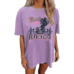 Women's Western Cowboy Shirts Vintage Rodeo Graphic Oversized Tops Country Music Tees Short Sleeve Cowgirl T-Shirt