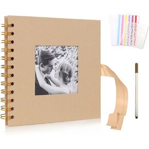 RECUTMS Scrapbook Photo Album Linen Cover 10 Inch Hardcover Kraft 40 Pages Memory Book for Travel Wedding Guest Book Christmas Baby Shower (White)
