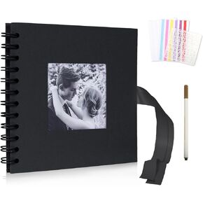 RECUTMS Scrapbook Photo Album Linen Cover 10 Inch Hardcover Kraft 40 Pages Memory Book for Travel Wedding Guest Book Christmas Baby Shower (White)