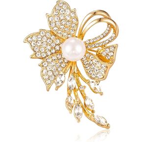 Flower-shaped Wedding Rhinestone Simulated Pearl Brooch Pins for Women