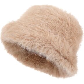 Fuzzy Bucket Hat for Women Fluffy Faux Fur Warm Luxurious Winter Bucket Hat Fisherman Cap