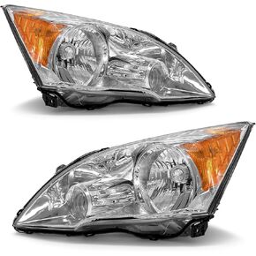 Headlight Compatible with Honda CR-V 2007 2008 2009 2010 2011 Headlamp with Chrome Housing Amber Reflector Replacement Pair (Chrome Housing Amber Reflector Clear Lens)