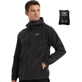 Rain Jacket Men Packable Lightweight, Waterproof Breathable Raincoat with Hood, Outdoor Hiking Winbreaker