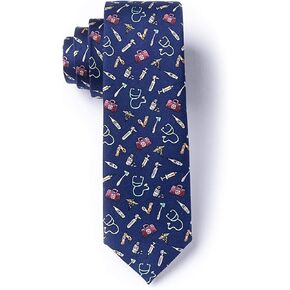 Alynn Men's 100% Silk Navy Blue Trust Me, I'm A Doctor Medical Skinny Narrow Tie Necktie
