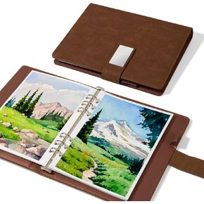 Lightwish Watercolor Sketchbook,100% Cotton Acid Free Watercolor Paper,300gsm/140lb Cold Press Watercolor Journal for Artists,Adults,Students,20 Sheets,9.25 * 6.3 Inches(Leather Brown)