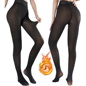 Spring Water Fleece Lined Tights Leggings for Women, Winter Warm Translucent Plus Size Tights, Thermal Transparent Pantyhose