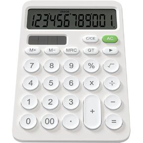 NEWYES Basic Calculator Office Solar Calculator Large LCD Display and Sensitive Button for Student Dual Power Solar & Battery Dual Power White
