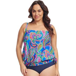 Mazu Women's Blouson Plus Size Tankini Tops Modest Swimwear Loose Fit Swimsuit Top Only