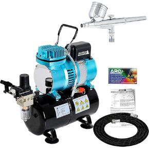 Master Airbrush Cool Runner II Dual Fan Air Storage Tank Compressor System Kit with a G22 Gravity Feed Airbrush Set with 0.3 mm Tip - Hose, Holder, How-To Guide - Hobby, Auto, Cake, Tattoo, Body Art