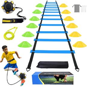 TGLTIC Soccer Agility Training Equipment Set, Includes 1 Agility Ladder, 20 Soccer Cones, 4 Steel Stakes,Whistles and Gym Carry Bag - Speed Training Equipment for Soccer Football Basketball