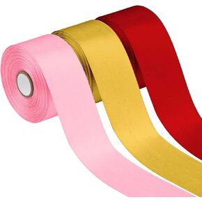 Ribbon for Gift Wrapping, 3 Pack 75 Yards 1-1/2 inch Satin Ribbon Bows for Gift, Crafts, Flower Bouquet, Floral, Hair, Christmas, Wedding, Birthday Decoration Red&Black&Gold