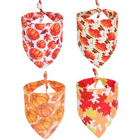 PTDECOR 4 Pack Thanksgiving Dog Bandanas Fall Autumn Dog Puppy Bandana Adjustable Dog Triangle Scarf Turkey Leaf Pumpkin Pattern Dog Thanksgiving Bandanas for Small Medium Dogs Pets