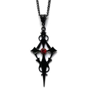 Gothic Cross Necklace Black Red Crystal Gemstone Cross Necklace Dark Punk Style Vampire Pendant Necklace Goth Necklace Large Cross Pendant Retro Black Cross Sword Necklace Christmas New Year Halloween Costume Jewelry for Women Men