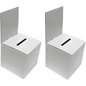 Pack of 2 Donation Charity Boxes Suggestion Box Ballot Box Cardboard Raffle Ticket Cash & Check Money Case with Removable Header for Tabletop Use Tickets Business Card Voting, White