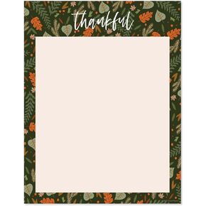 Modern Thanksgiving Leaf Border Letterhead / 50 Sheets 8.5" x 11" Fall Leaves Illustration/Beautiful Autumn Paper