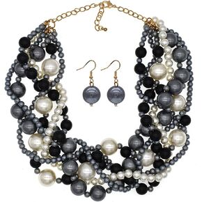 كبير لؤلؤة المختنق قلادة للنساء بيان قلادة المجوهرات مقلد لؤلؤة كبيرة حبلا مكتنزة مريلة قلادة مطرز اللؤلؤ in Kuwait