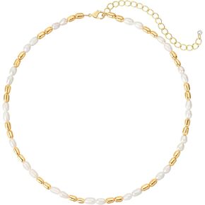 Gold Plated Pearl Necklace for Women | Beaded Necklace with Pearls Freshwater Cultured Pearl Choker Necklace for Women